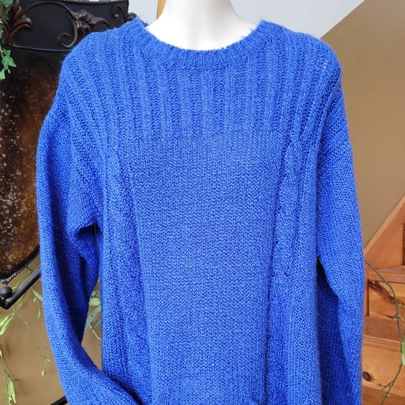 Vintage Tunic Sweater Blue Lady Roi Long Ribbed Cable Knit With Pockets M - Picture 3 of 6